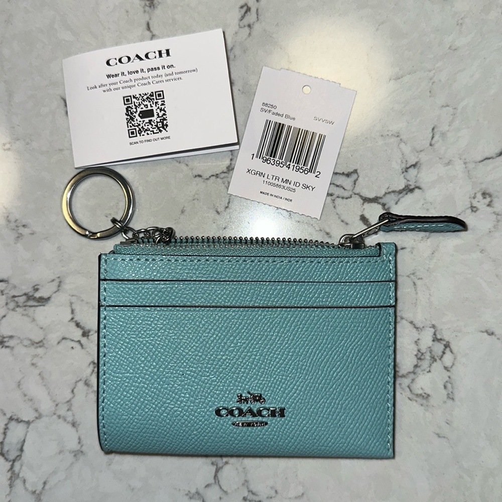NWT Coach F 88250 Mini Skinny ID Sky Case Faded Blue Leather
